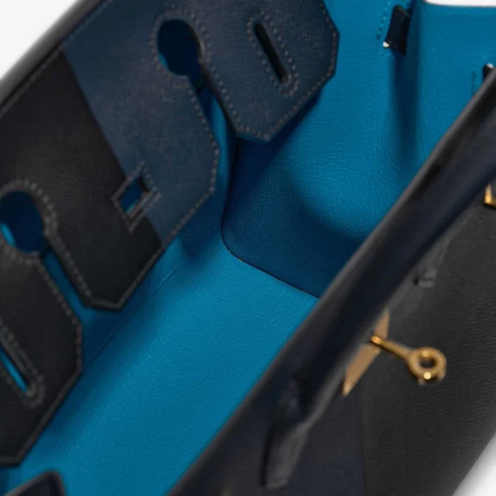 High-End Hermès Inspired Birkin 30 Epsom Black/Bleu Indigo/Bleu Frida GHW - Direct Luxury Fashion - Image 5