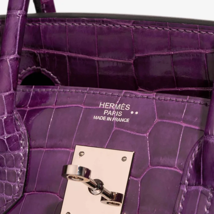 High-End Hermès Inspired Birkin 30 Niloticus Crocodile Amethyst PHW - Direct Luxury Fashion - Image 6