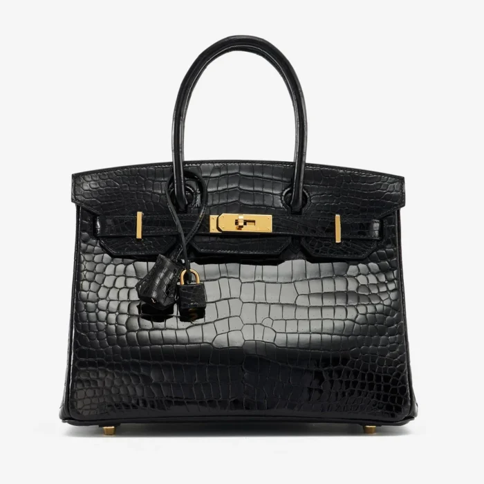 High-End Hermès Inspired Birkin 30 Porosus Crocodile Black GHW - Direct Luxury Fashion