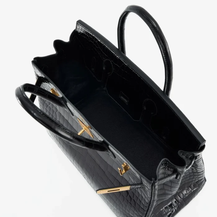 High-End Hermès Inspired Birkin 30 Porosus Crocodile Black GHW - Direct Luxury Fashion - Image 5