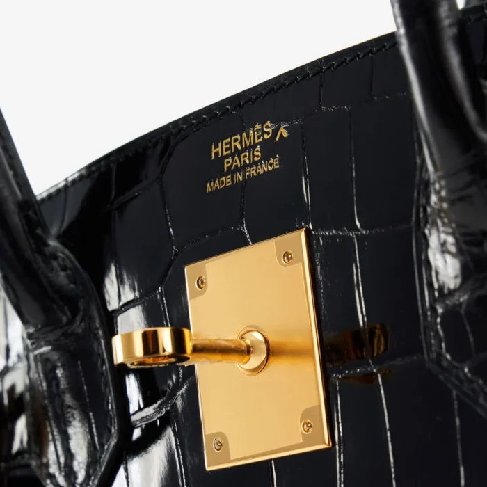 High-End Hermès Inspired Birkin 30 Porosus Crocodile Black GHW - Direct Luxury Fashion - Image 6