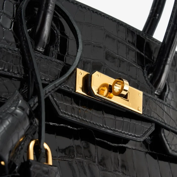 High-End Hermès Inspired Birkin 30 Porosus Crocodile Black GHW - Direct Luxury Fashion - Image 7