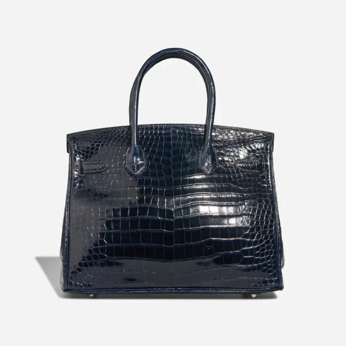 High-End Hermès Inspired Birkin 30 Porosus Crocodile Bleu Marine PHW - Direct Luxury Fashion - Image 2