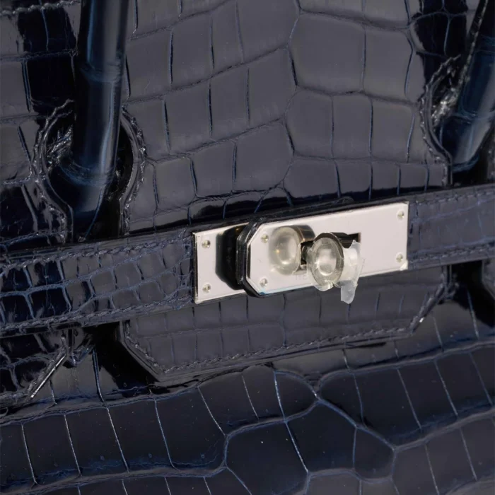 High-End Hermès Inspired Birkin 30 Porosus Crocodile Bleu Marine PHW - Direct Luxury Fashion - Image 7