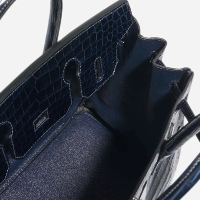 High-End Hermès Inspired Birkin 30 Porosus Crocodile Bleu Marine PHW - Direct Luxury Fashion - Image 5