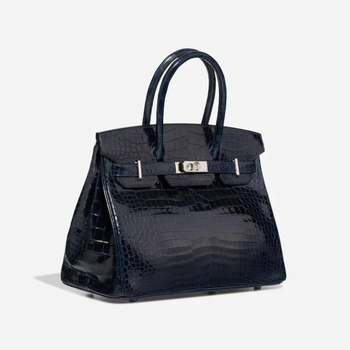 High-End Hermès Inspired Birkin 30 Porosus Crocodile Bleu Marine PHW - Direct Luxury Fashion - Image 4