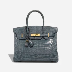High-End Hermès Inspired Birkin 30 Porosus Crocodile Bleu Tempête GHW - Direct Luxury Fashion
