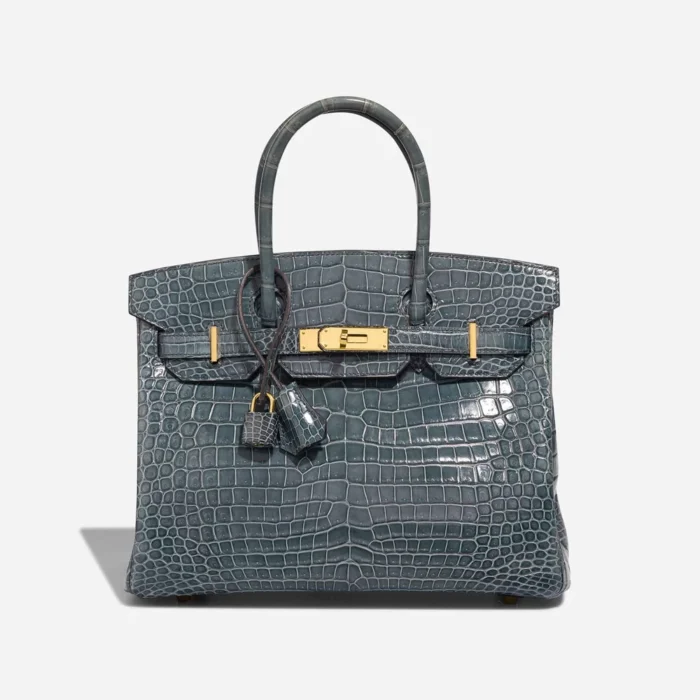 High-End Hermès Inspired Birkin 30 Porosus Crocodile Bleu Tempête GHW - Direct Luxury Fashion