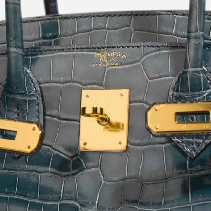 High-End Hermès Inspired Birkin 30 Porosus Crocodile Bleu Tempête GHW - Direct Luxury Fashion - Image 6