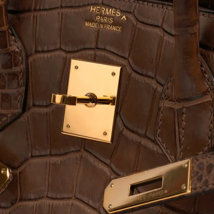High-End Hermès Inspired Birkin 35 Alligator Mississippiensis Marron d’Inde GHW - Direct Luxury Fashion - Image 6