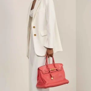 High-End Hermès Inspired Birkin 35 Clemence Rouge Duchesse GHW - Direct Luxury Fashion
