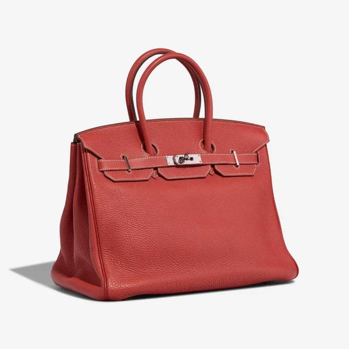 High-End Hermès Inspired Birkin 35 Clemence Sanguine PHW - Direct Luxury Fashion - Image 4