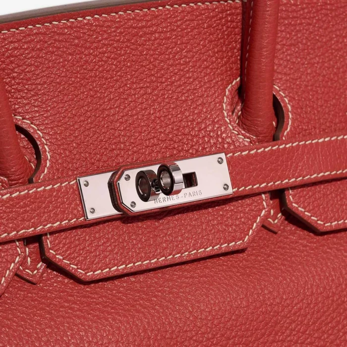 High-End Hermès Inspired Birkin 35 Clemence Sanguine PHW - Direct Luxury Fashion - Image 6