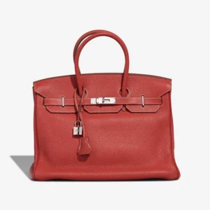 High-End Hermès Inspired Birkin 35 Clemence Sanguine PHW - Direct Luxury Fashion