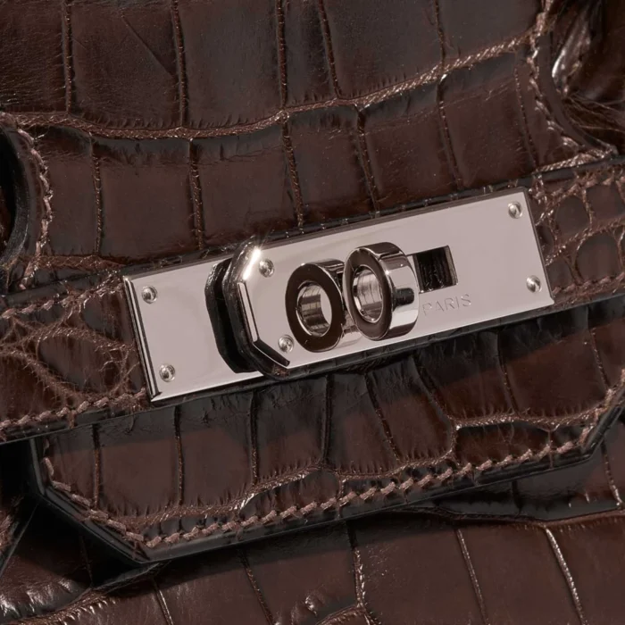 High-End Hermès Inspired Birkin 35 Crocodile Niloticus Marron PHW - Direct Luxury Fashion - Image 7