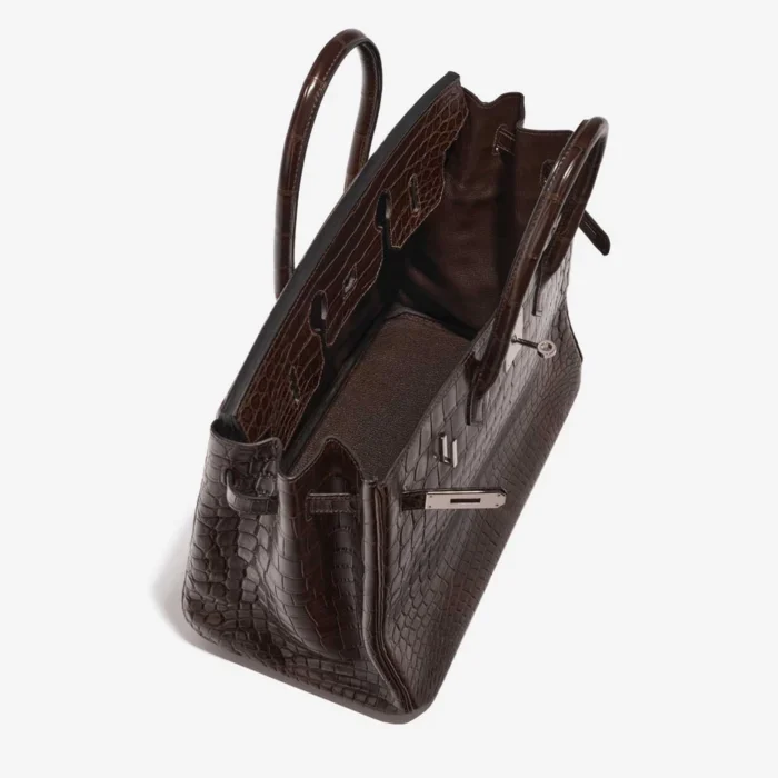 High-End Hermès Inspired Birkin 35 Crocodile Niloticus Marron PHW - Direct Luxury Fashion - Image 5