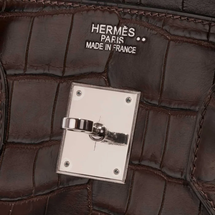 High-End Hermès Inspired Birkin 35 Crocodile Niloticus Marron PHW - Direct Luxury Fashion - Image 6