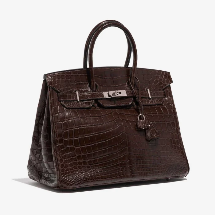 High-End Hermès Inspired Birkin 35 Crocodile Niloticus Marron PHW - Direct Luxury Fashion - Image 4