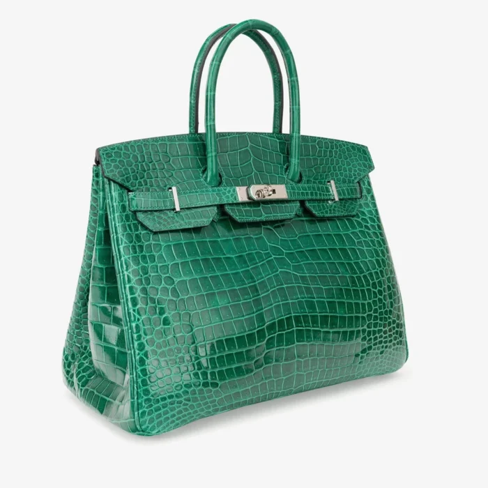 High-End Hermès Inspired Birkin 35 Crocodile Porosus Vert Emeraude PHW - Direct Luxury Fashion - Image 3