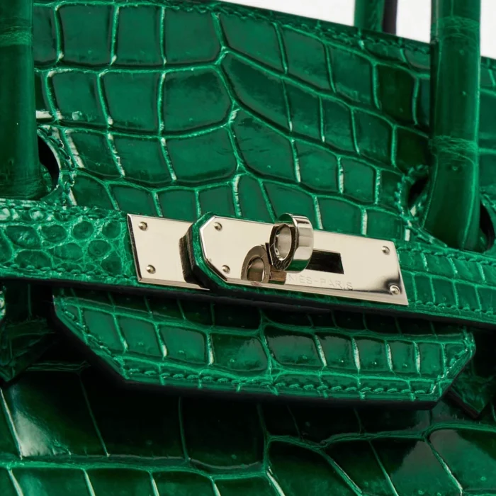 High-End Hermès Inspired Birkin 35 Crocodile Porosus Vert Emeraude PHW - Direct Luxury Fashion - Image 5