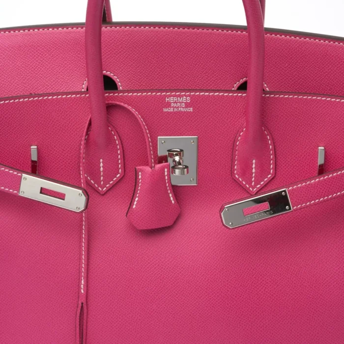 High-End Hermès Inspired Birkin 35 Epsom Rose Tyrene Rubis PHW - Direct Luxury Fashion - Image 6