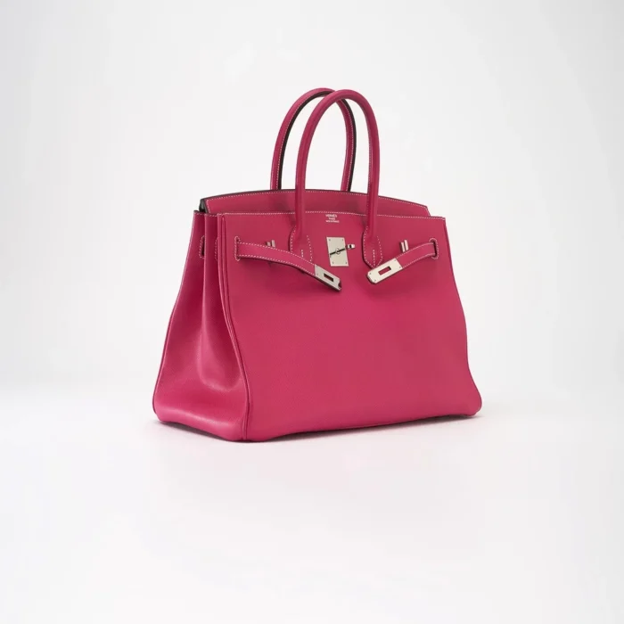High-End Hermès Inspired Birkin 35 Epsom Rose Tyrene Rubis PHW - Direct Luxury Fashion - Image 4
