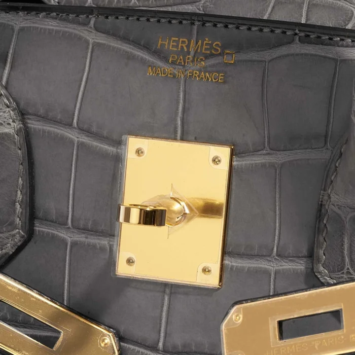 High-End Hermès Inspired Birkin 35 Matte Alligator Graphite GHW - Direct Luxury Fashion - Image 6