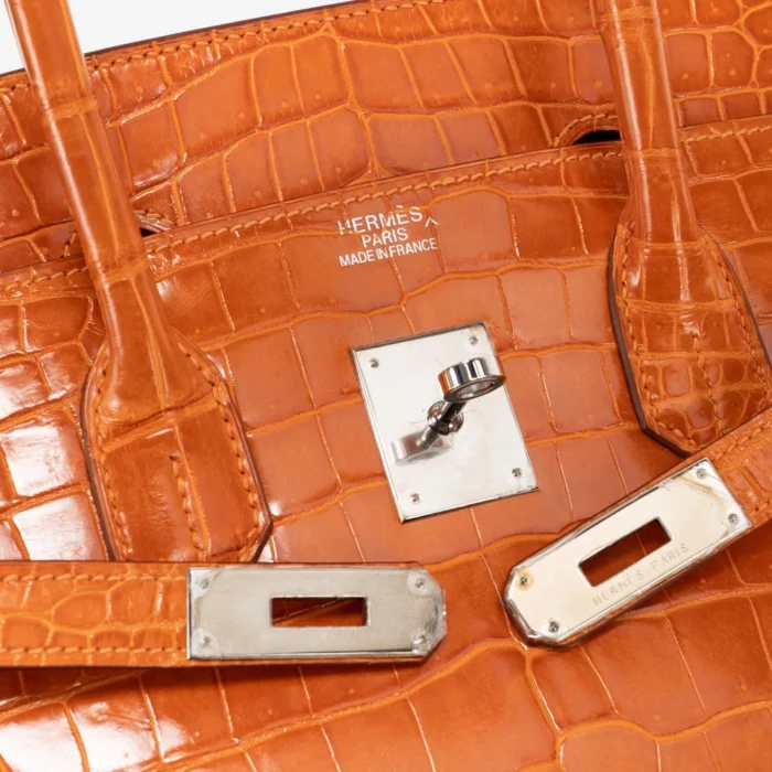 High-End Hermès Inspired Birkin 35 Porosus Crocodile Pain d’epice PHW - Direct Luxury Fashion - Image 6
