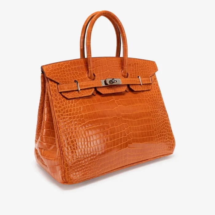 High-End Hermès Inspired Birkin 35 Porosus Crocodile Pain d’epice PHW - Direct Luxury Fashion - Image 4