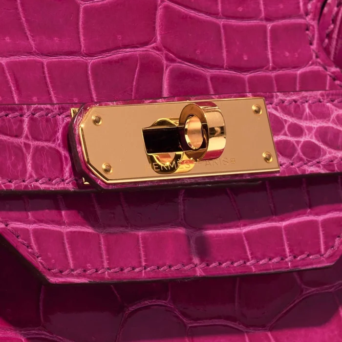 High-End Hermès Inspired Birkin 35 Porosus Crocodile Rose Scheherazade GHW - Direct Luxury Fashion - Image 7