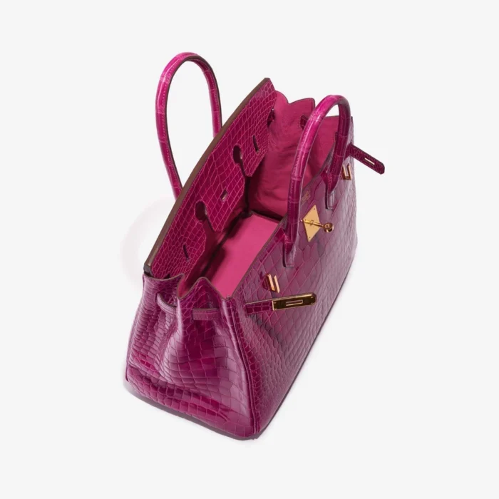 High-End Hermès Inspired Birkin 35 Porosus Crocodile Rose Scheherazade GHW - Direct Luxury Fashion - Image 5