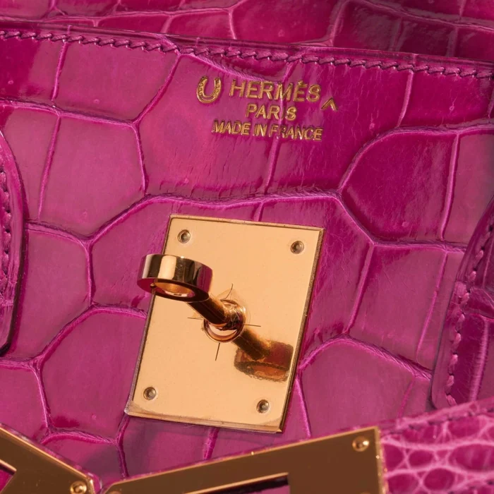 High-End Hermès Inspired Birkin 35 Porosus Crocodile Rose Scheherazade GHW - Direct Luxury Fashion - Image 6