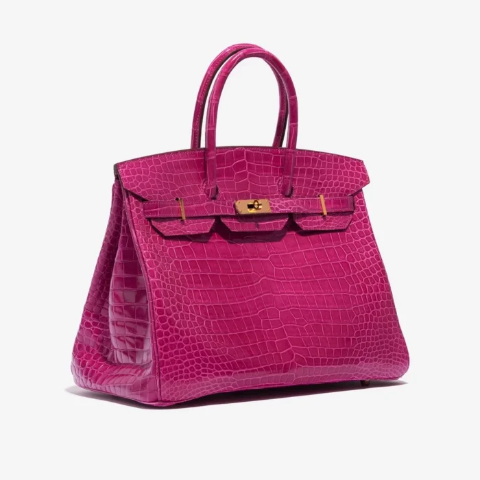 High-End Hermès Inspired Birkin 35 Porosus Crocodile Rose Scheherazade GHW - Direct Luxury Fashion - Image 4