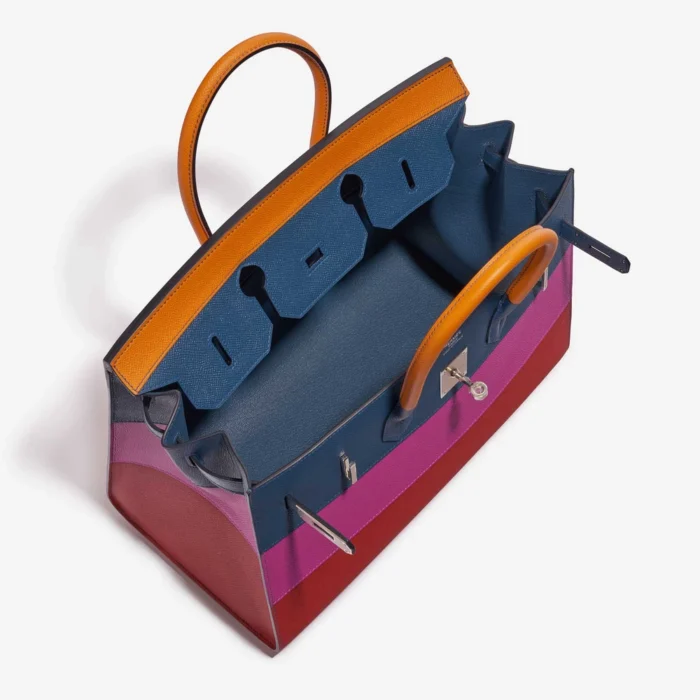 High-End Hermès Inspired Birkin 35 Sunset Rainbow Epsom Apricot/Blue Agate/Magnolia/Rouge Casaque PHW - Direct Luxury Fashion - Image 5
