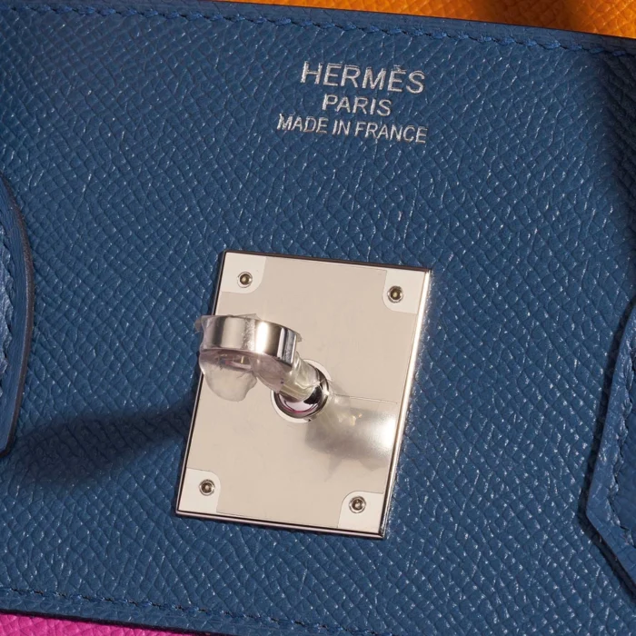 High-End Hermès Inspired Birkin 35 Sunset Rainbow Epsom Apricot/Blue Agate/Magnolia/Rouge Casaque PHW - Direct Luxury Fashion - Image 6