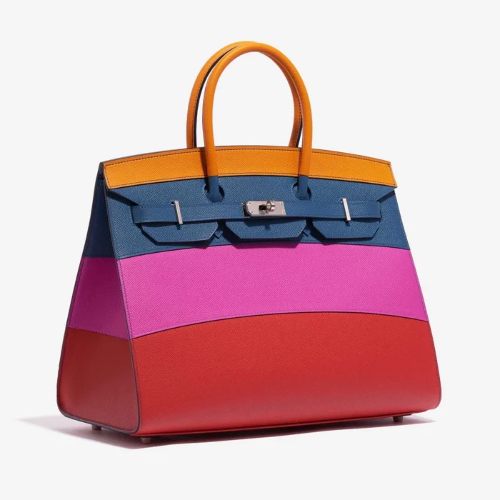 High-End Hermès Inspired Birkin 35 Sunset Rainbow Epsom Apricot/Blue Agate/Magnolia/Rouge Casaque PHW - Direct Luxury Fashion - Image 4