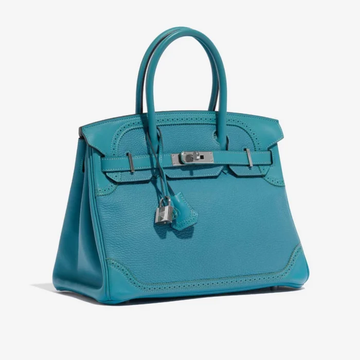 High-End Hermès Inspired Birkin Ghillies 30 Swift/Togo Turquoise PHW - Direct Luxury Fashion - Image 4