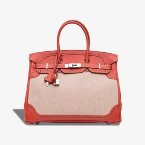 High-End Hermès Inspired Birkin Ghillies 35 Swift/Toile Sanguine PHW - Direct Luxury Fashion