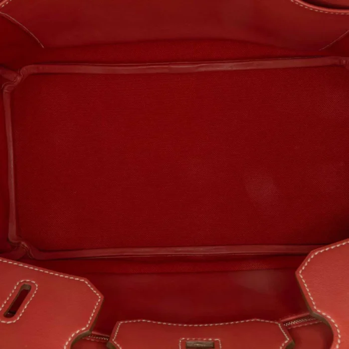 High-End Hermès Inspired Birkin Ghillies 35 Swift/Toile Sanguine PHW - Direct Luxury Fashion - Image 4