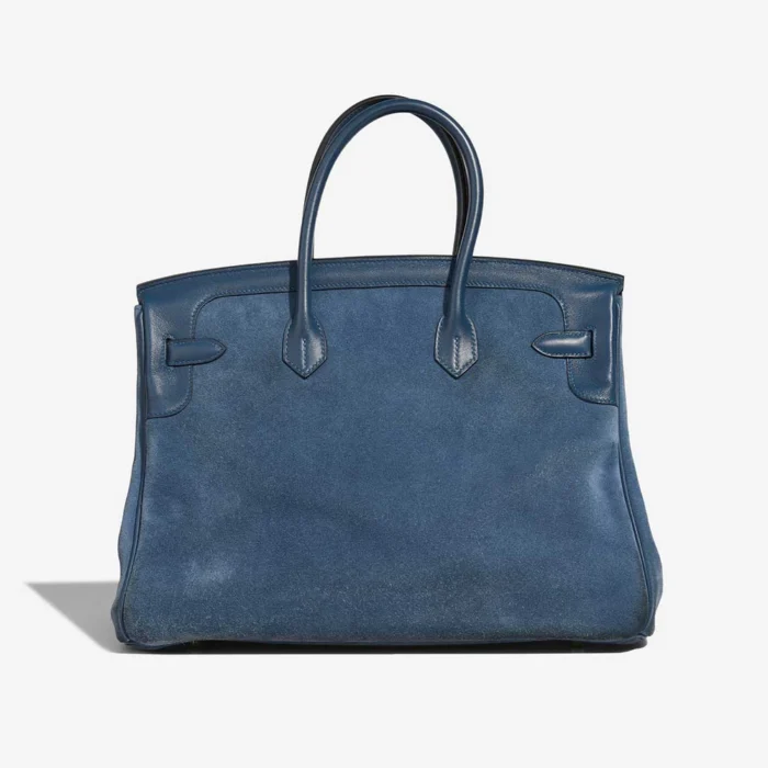 High-End Hermès Inspired Birkin Grizzly 35 Doblis Suede/Swift Bleu Thalassa PBHW - Direct Luxury Fashion - Image 2