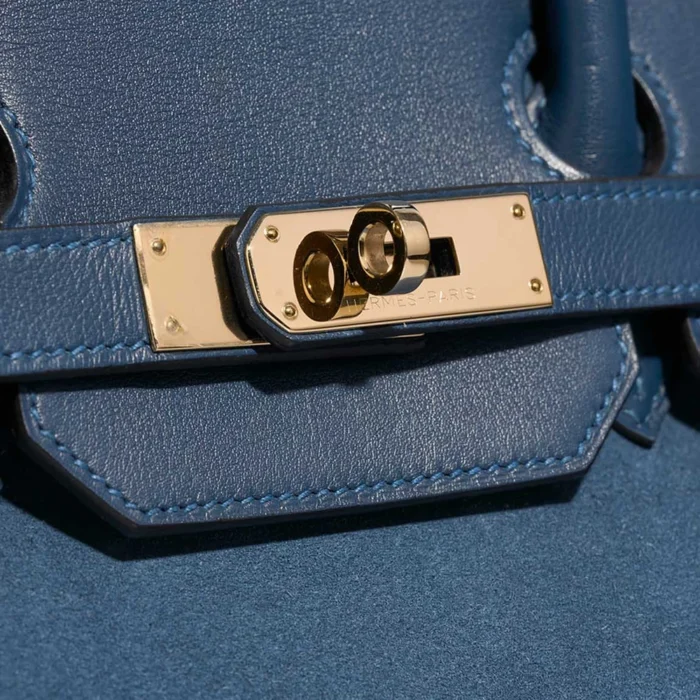 High-End Hermès Inspired Birkin Grizzly 35 Doblis Suede/Swift Bleu Thalassa PBHW - Direct Luxury Fashion - Image 7