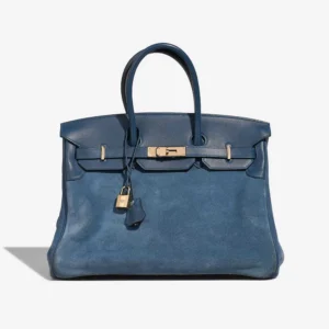 High-End Hermès Inspired Birkin Grizzly 35 Doblis Suede/Swift Bleu Thalassa PBHW - Direct Luxury Fashion