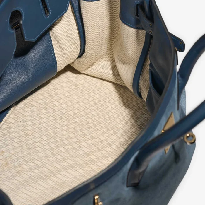 High-End Hermès Inspired Birkin Grizzly 35 Doblis Suede/Swift Bleu Thalassa PBHW - Direct Luxury Fashion - Image 5