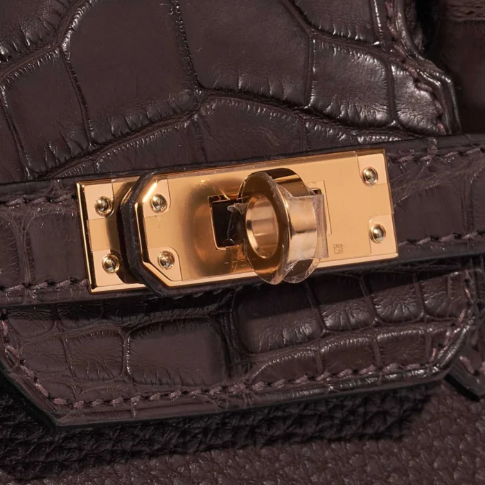 High-End Hermès Inspired Birkin Touch 25 Togo/Alligator Matte Ebene GHW - Direct Luxury Fashion - Image 7