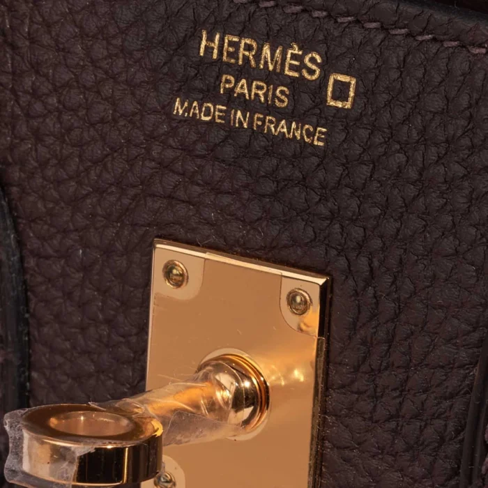 High-End Hermès Inspired Birkin Touch 25 Togo/Alligator Matte Ebene GHW - Direct Luxury Fashion - Image 6