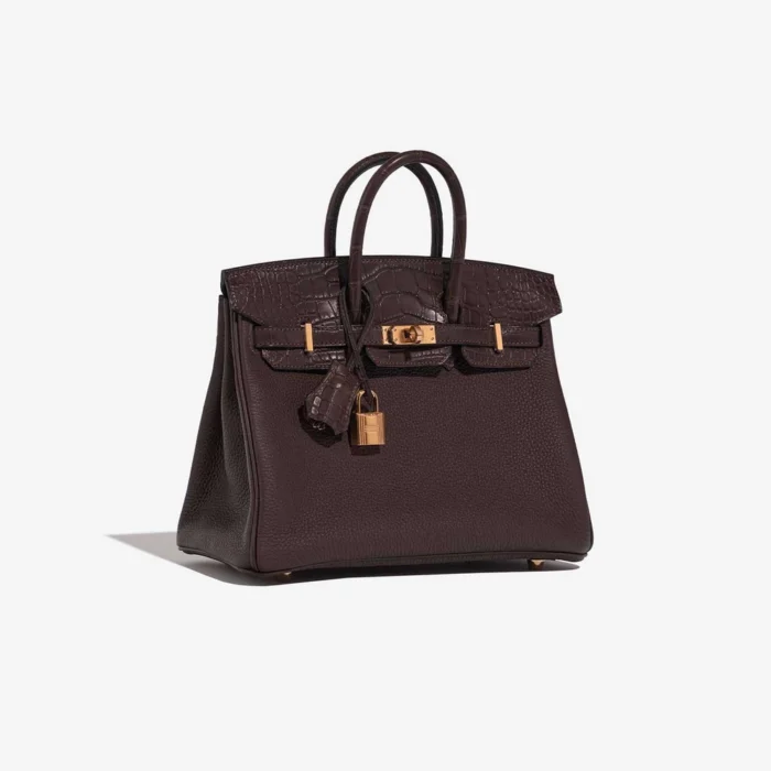 High-End Hermès Inspired Birkin Touch 25 Togo/Alligator Matte Ebene GHW - Direct Luxury Fashion - Image 4