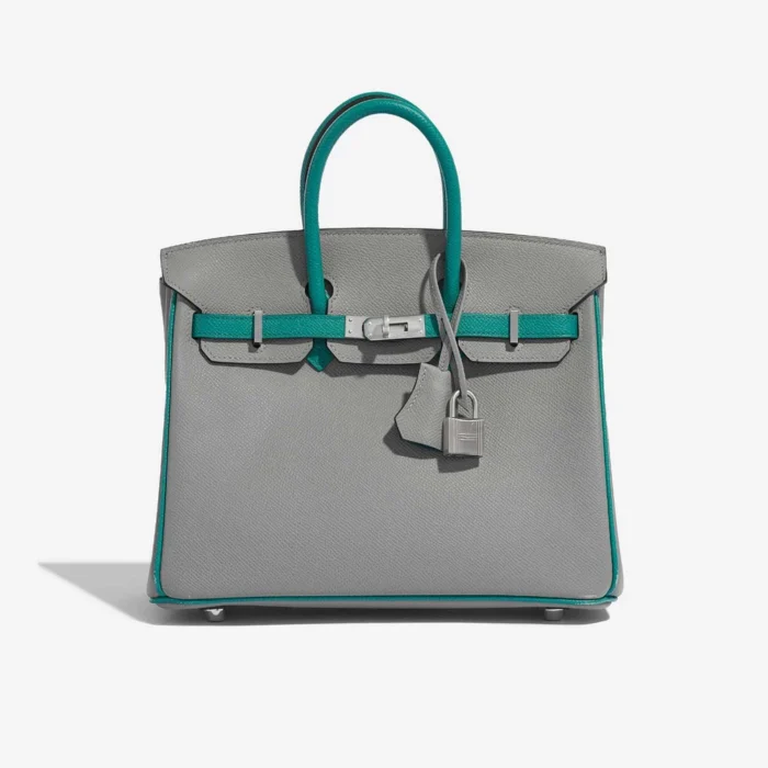 High-End Hermès Inspired Birkin 25 Gris Mouette/Blue Paon | DLF