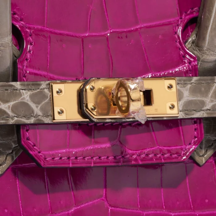 High-End Hermès Inspired HSS Birkin 25 Niloticus Crocodile Rose Sheherazade/Gris Tourterelle GHW - Direct Luxury Fashion - Image 7