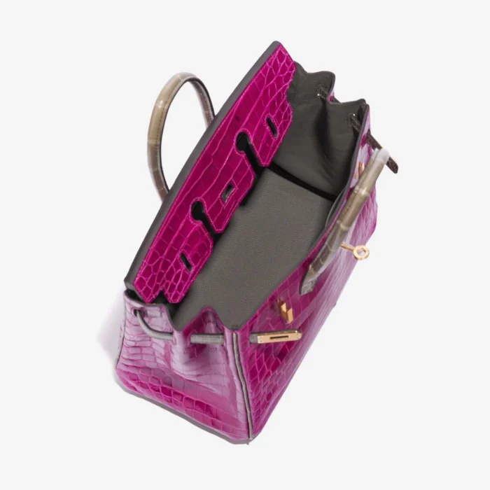 High-End Hermès Inspired HSS Birkin 25 Niloticus Crocodile Rose Sheherazade/Gris Tourterelle GHW - Direct Luxury Fashion - Image 5