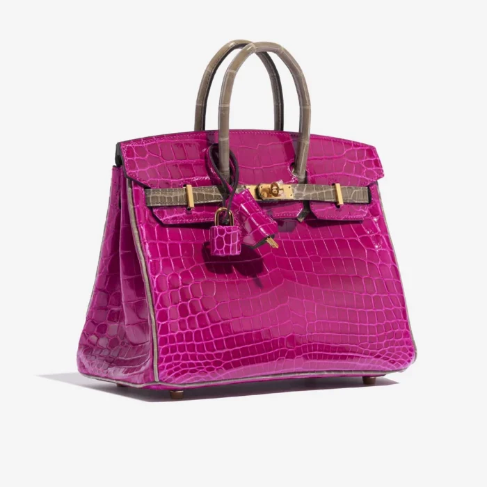High-End Hermès Inspired HSS Birkin 25 Niloticus Crocodile Rose Sheherazade/Gris Tourterelle GHW - Direct Luxury Fashion - Image 4